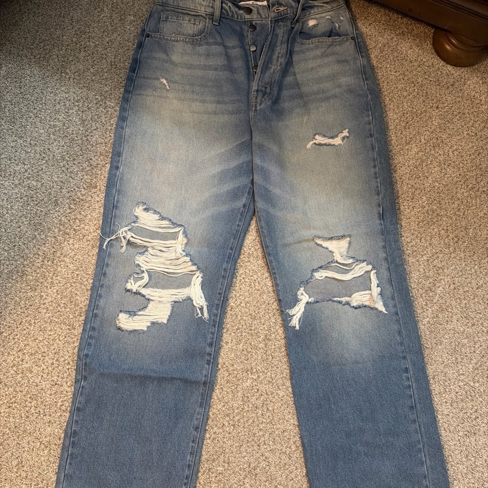 Cello Jeans Women Blue, High Rise, Flared, Frayed, Cotton, Stretch, Size 13
